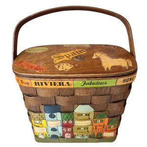 Caro Nan Signed Unique Vintage 1960s Hand Painted Hinged Basket Handbag